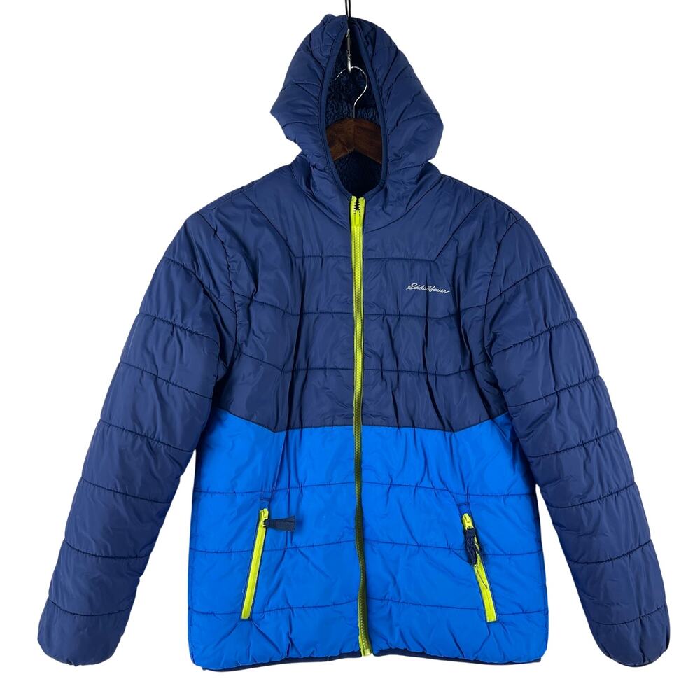 Eddie Bauer Boys Reversible Puffer Jacket SZ L 14/16 Blue Colorblock
